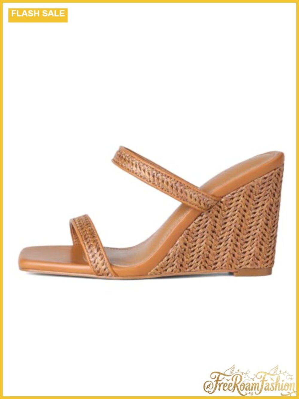 Raffia Espadrille Wedge Sandals Square Toe Slip On Platform